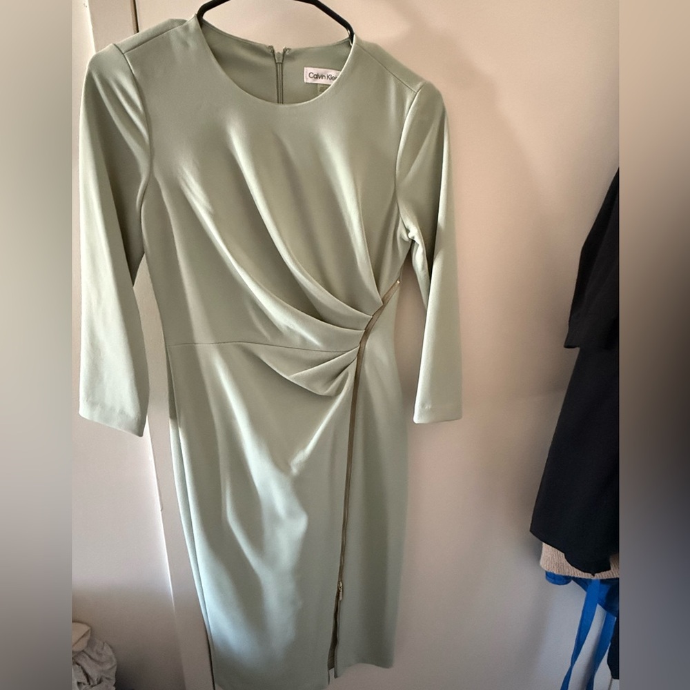 Calvin Klein Light Sage Green Long Sleeve Dress